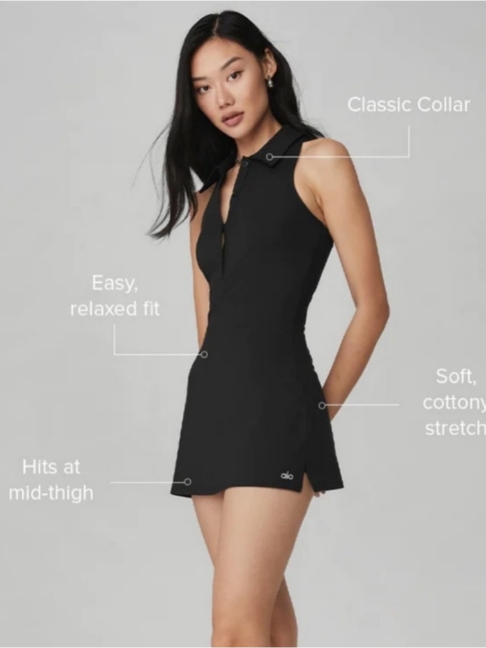 ALO Yoga Black Sleeveless Collared Tennis/Golf Dress